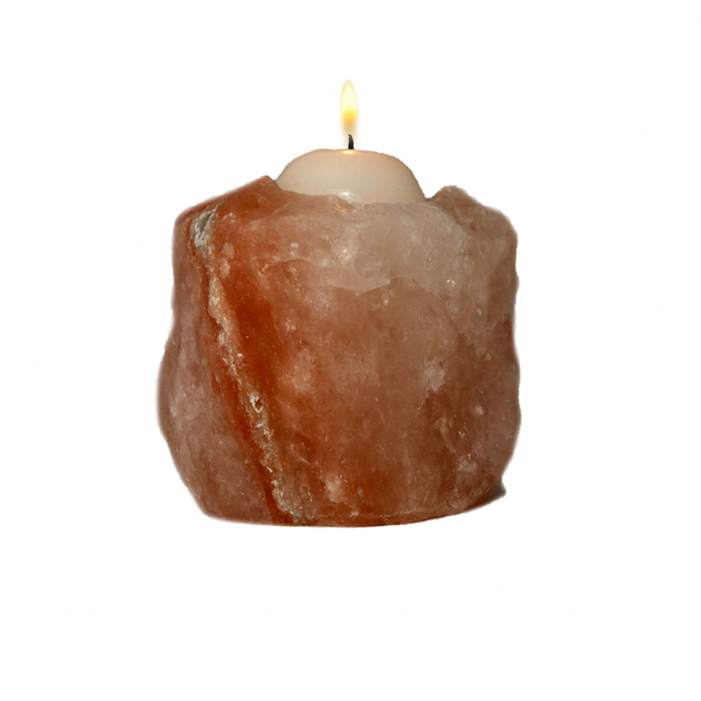 Teelichthalter Kristallsalz mit Kerze
